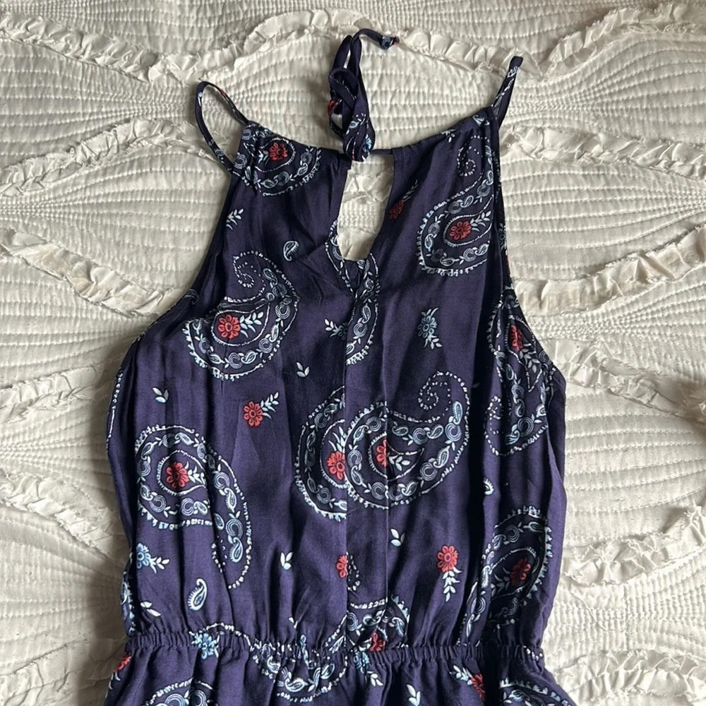 paisley print navy halter neck dress - Picture 7 of 7